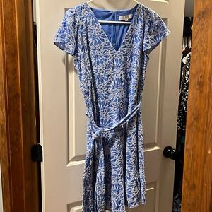 Loft eyelet belted flutter sleeve  dress sz 4 NWT